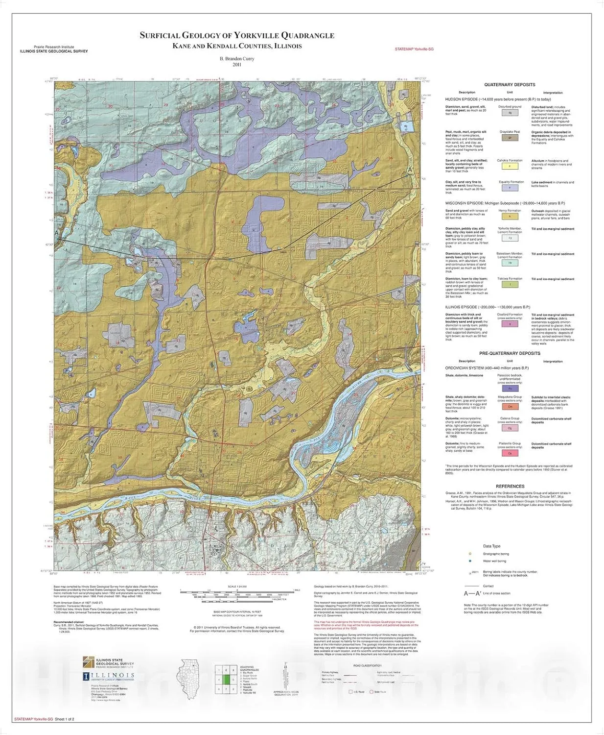 Historic Pictoric Map : Surficial Geology of Yorkville Quadrangle, 2011 Cartography Wall Art : 24in x 30in