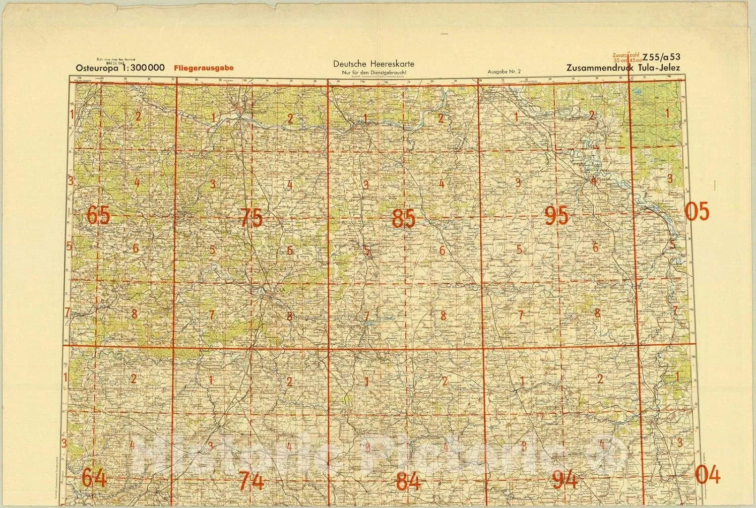 Historic Pictoric Map : Tula-Jelez, Osteuropa (1: 300,000), Antique Vintage Reproduction : 66in x 44in