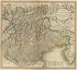 Historic Pictoric Map : Tyrol, Venice, Mantua., 1799, Vintage Wall Art : 24in x 22in