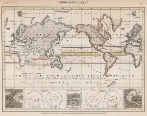 Historic Pictoric Map : Windkarte der Erde, 1852, Vintage Wall Decor : 24in x 18in