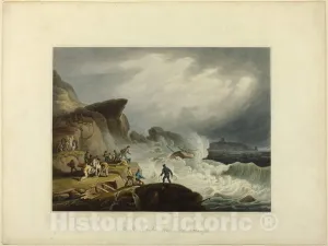 Historic Pictoric Print : Black Rock Near Scarborough, Francis Nicholson, c.1809, Vintage Wall Decor : 10in x 08in