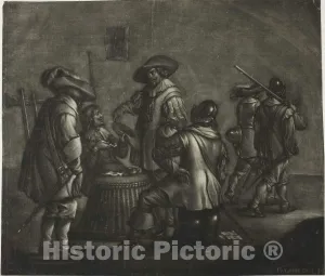 Historic Pictoric Print : Group of Six Soldiers, Wallerand Vaillant, c.1772, Vintage Wall Decor : 10in x 08in