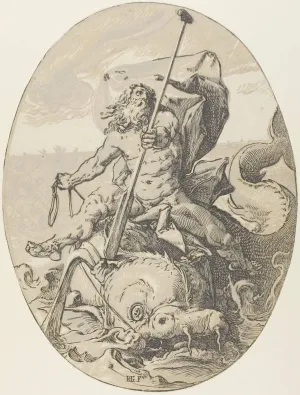 Historic Pictoric Print : Oceanus, Plate Two from Demogorgon and The Dieties, Hendrick Goltzius, c.1608, Vintage Wall Decor : 33in x 44in