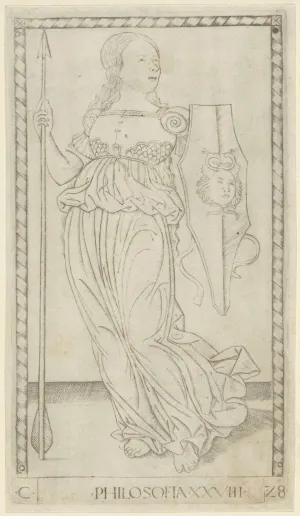 Historic Pictoric Print : Philosophy, Plate Twenty-Eight from Arts and Sciences, Master of The E-Series Tarocchi, c.1465, Vintage Wall Decor : 14in x 24in