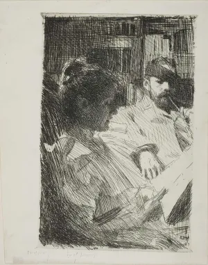 Historic Pictoric Print : Reading (Mr. and Mrs. Ch. Deering), Anders Zorn, c.1966, Vintage Wall Decor : 24in x 32in