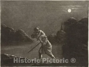 Historic Pictoric Print : Saint Christopher, Wallerand Vaillant, c 1831, Vintage Wall Decor : 10in x 08in