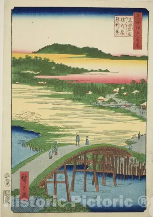Historic Pictoric Print : Sugatami Bridge, Omokage Bridge and The Gravel Pit at Takata, Utagawa Hiroshige, c 1859, Vintage Wall Decor : 24in x 36in
