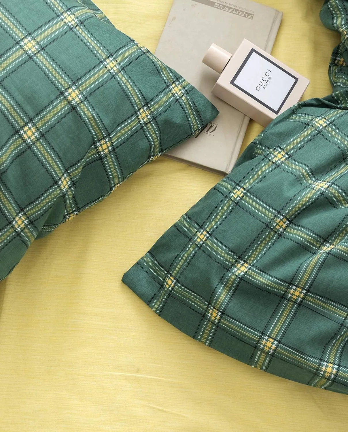 Houseri Green Comforter Set - Queen Plaid & Grid Bedding - Emerald, Forest, Jade Green & Yellow - Buffalo Checkered - Men, Boys, Girl - Vintage Style
