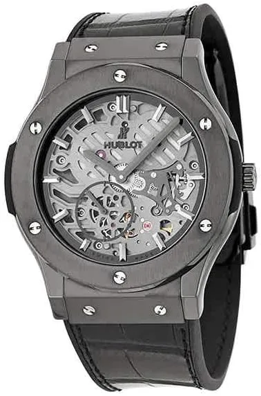 Hublot Classic Fusion Skeleton Dial Black Ceramic Black Leather Automatic Mens Watch 515CM0140LR