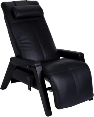 Human Touch Gravis ZG Zero Gravity Leather Massage Chair Recliner with Air Massage and Heat - Black Wood - Black Leather