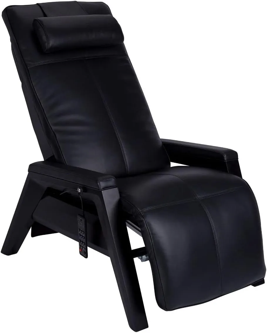 Human Touch Gravis ZG Zero Gravity Leather Massage Chair Recliner with Air Massage and Heat - Black Wood - Black Leather