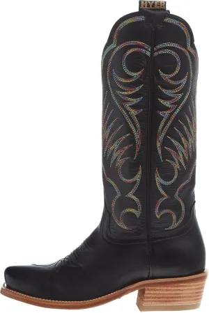 Hyer Womens Leawood Black Top Shelf Cowhide 13 In Black Cowhide Top Cowgirl Boot