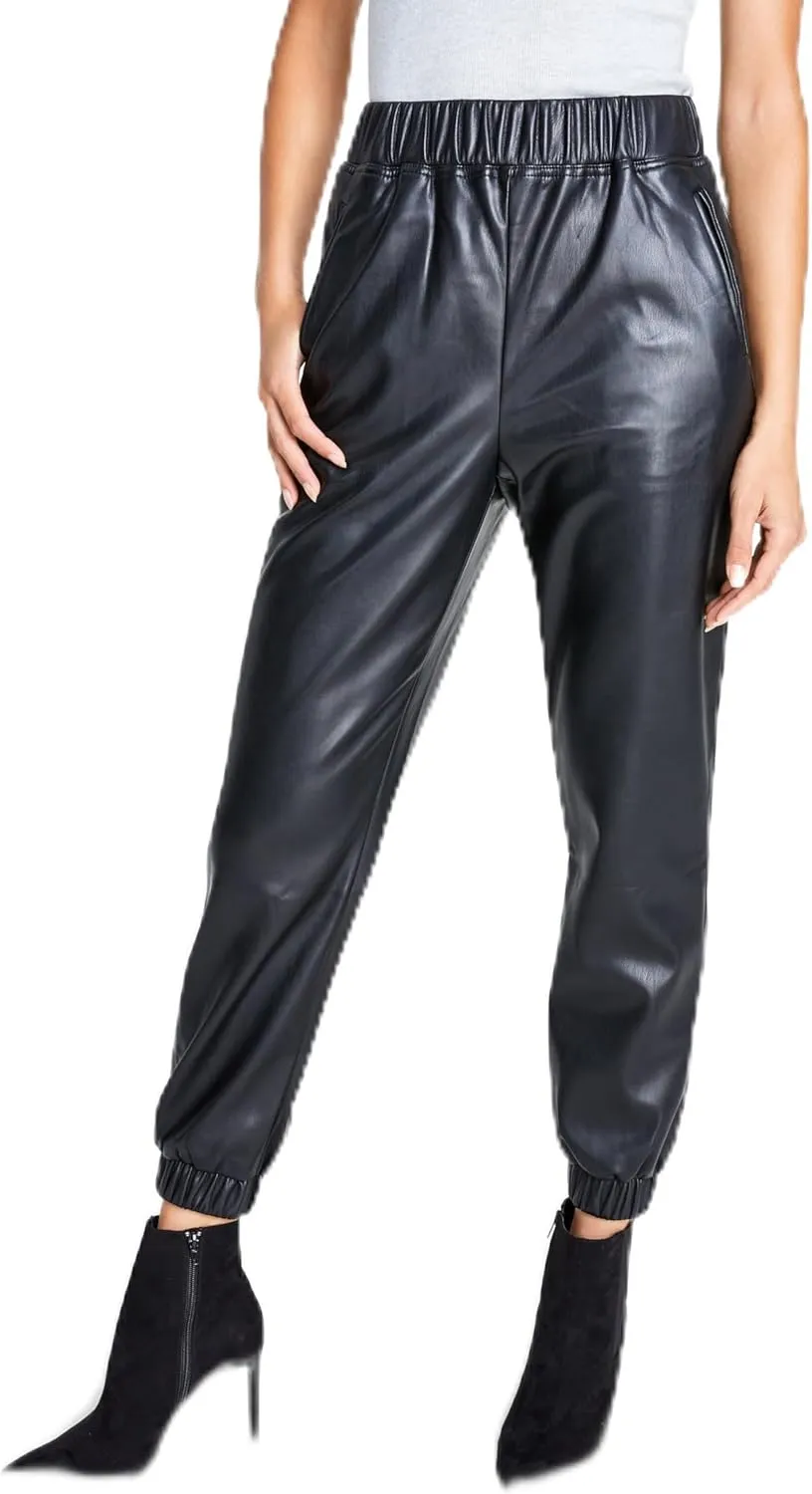 I.N.C. INTERNATIONAL CONCEPTS Womens Faux Leather Joggers Deep Black M
