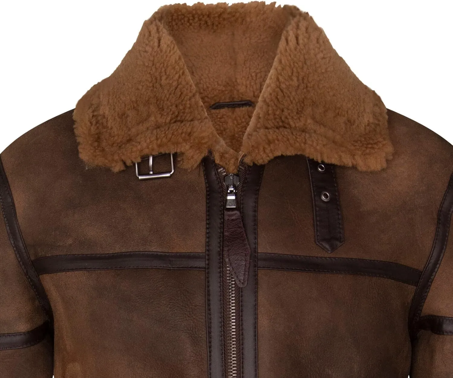Infinity Leather Men's Brown B3 Sheepskin Jacket Shearling Aviator Pilot Flying US Badges