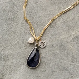 Iolite Necklace with Keshi Pearl and Diamond Starburst