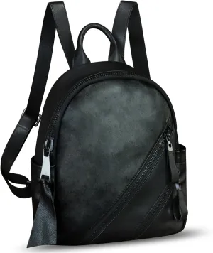 IVTG Vintage Genuine Leather Backpack for Women Cowhide Soft Real Leather Fashion Knapsack Purse Rucksack Daypack Bag (Black)