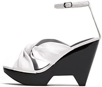 Jeffrey Campbell Dosha White Black Open Toe Ankle Strap Wedge Sandals