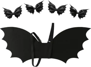JiaDuo Black Bat Wing with 4pc Bat Hair Bows Kids Girls Halloween Costume Accessories