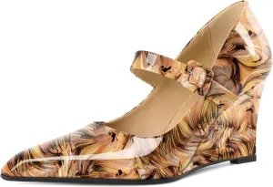Joseywade Womens Mary Jane Heels Wedge Pumps Closed Toe High Heels Adjustable Ankle Strap Shoes