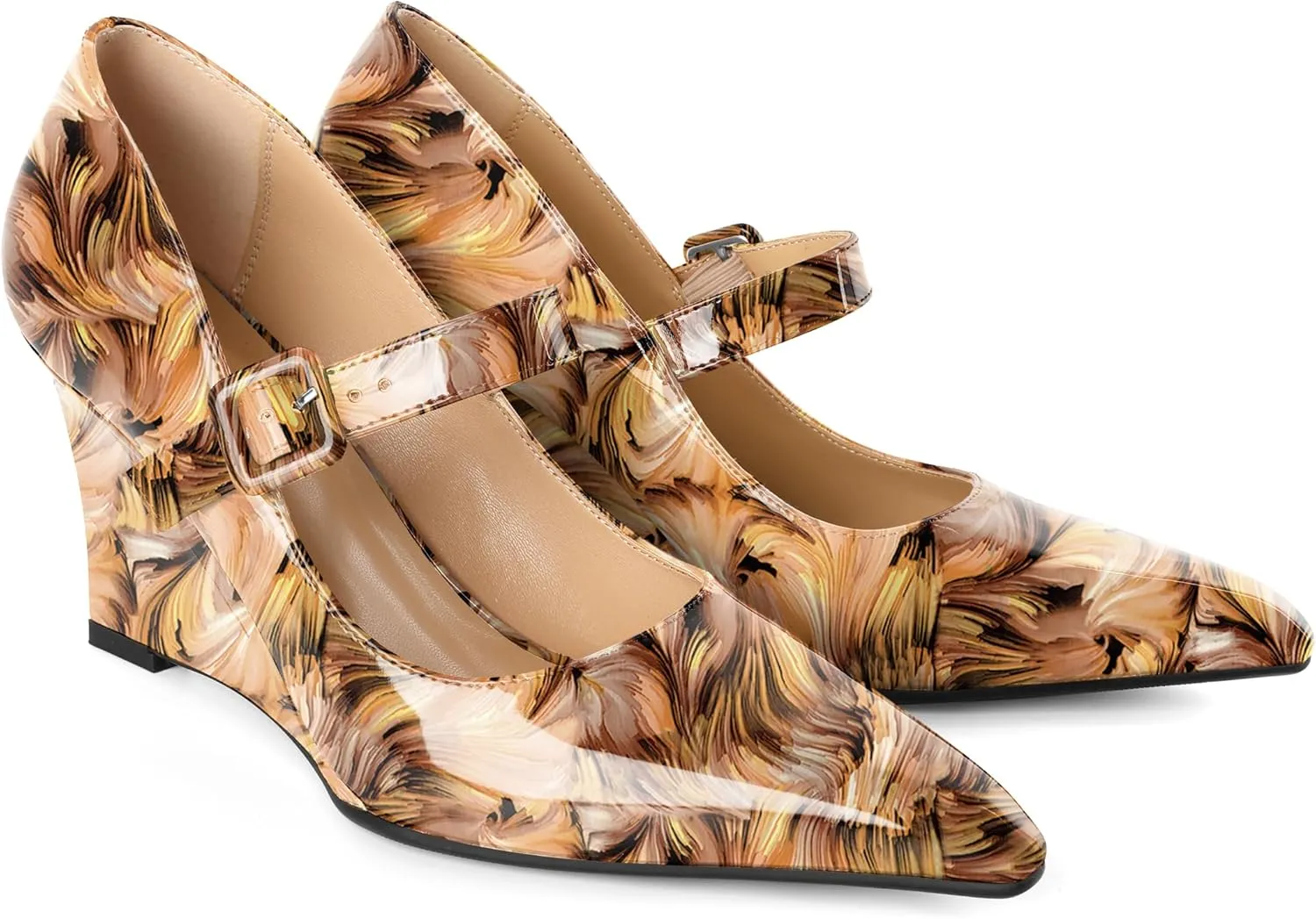 Joseywade Womens Mary Jane Heels Wedge Pumps Closed Toe High Heels Adjustable Ankle Strap Shoes