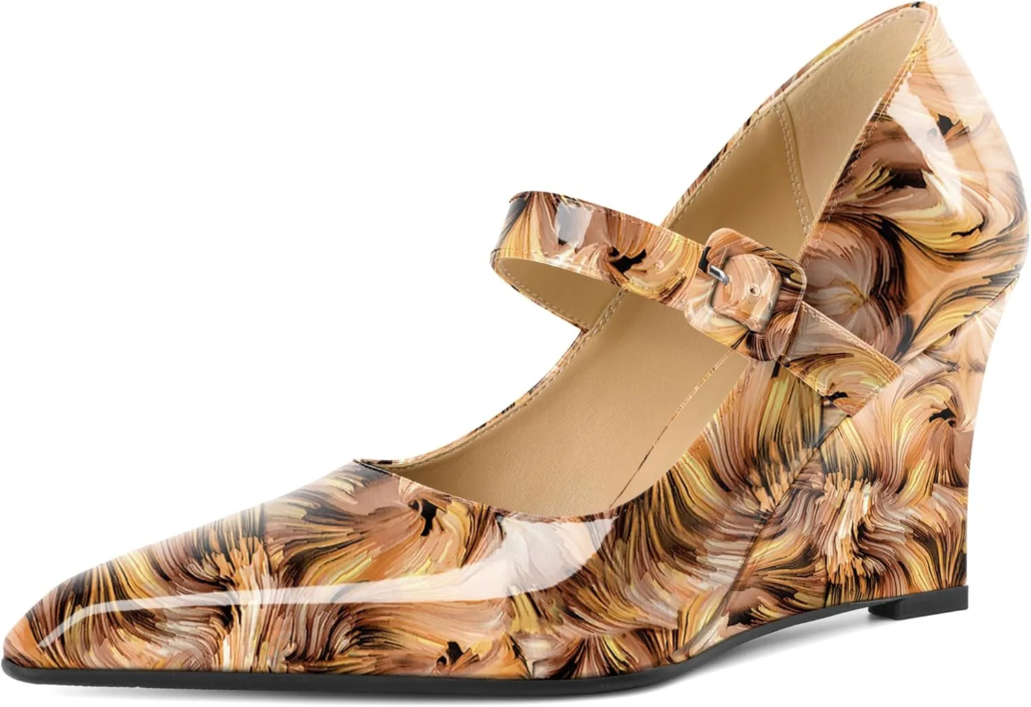 Joseywade Womens Mary Jane Heels Wedge Pumps Closed Toe High Heels Adjustable Ankle Strap Shoes
