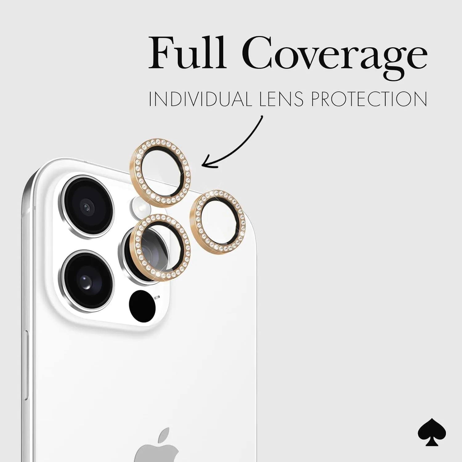 Kate Spade New York iPhone 16 Pro Max/iPhone 16 Pro Camera Lens Protector with Aluminum Ring - Set in Stone Gold
