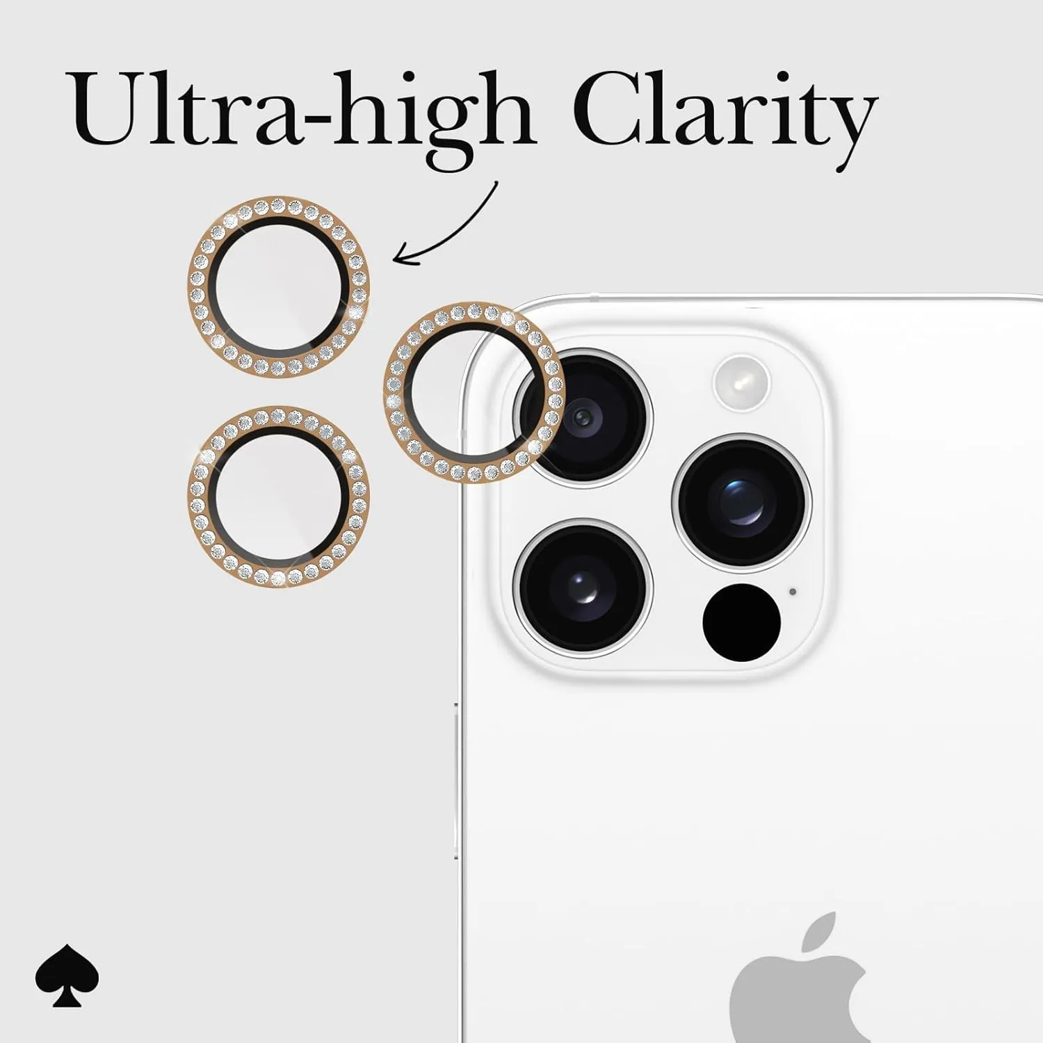 Kate Spade New York iPhone 16 Pro Max/iPhone 16 Pro Camera Lens Protector with Aluminum Ring - Set in Stone Gold