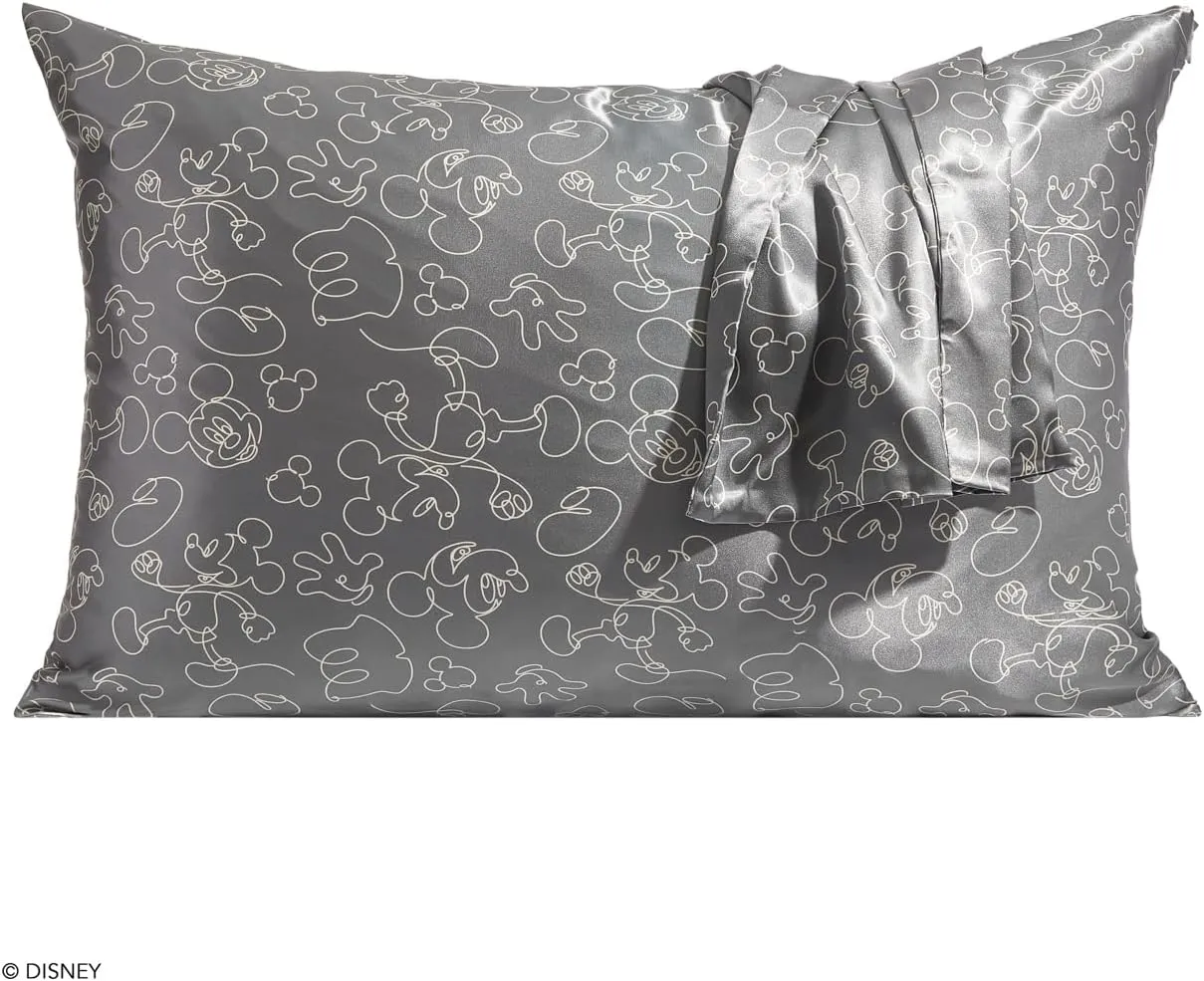 Kitsch Disney Mickey Mouse Satin Pillowcase with Zipper Softer Than Silk, Cooling Pillow Case for Hair & Skin, Wrinkle-Free, Machine Washable, Queen/Standard 19x26