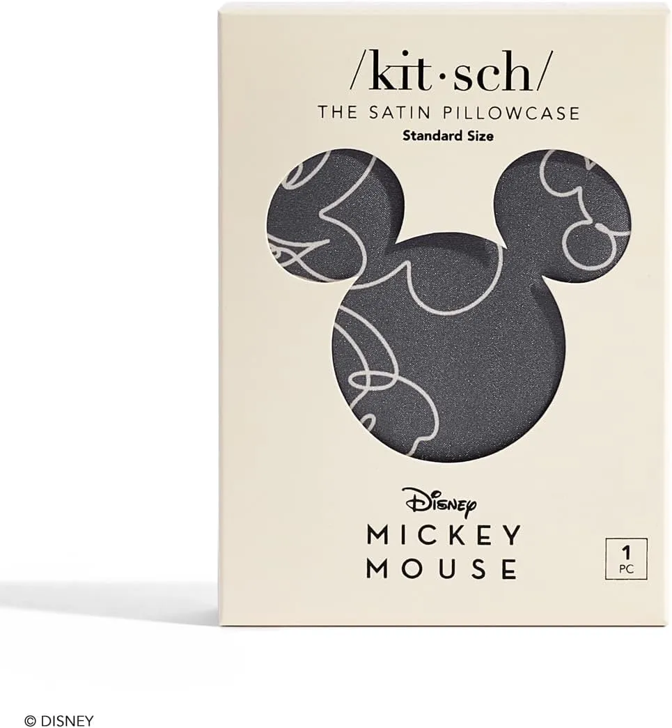 Kitsch Disney Mickey Mouse Satin Pillowcase with Zipper Softer Than Silk, Cooling Pillow Case for Hair & Skin, Wrinkle-Free, Machine Washable, Queen/Standard 19x26
