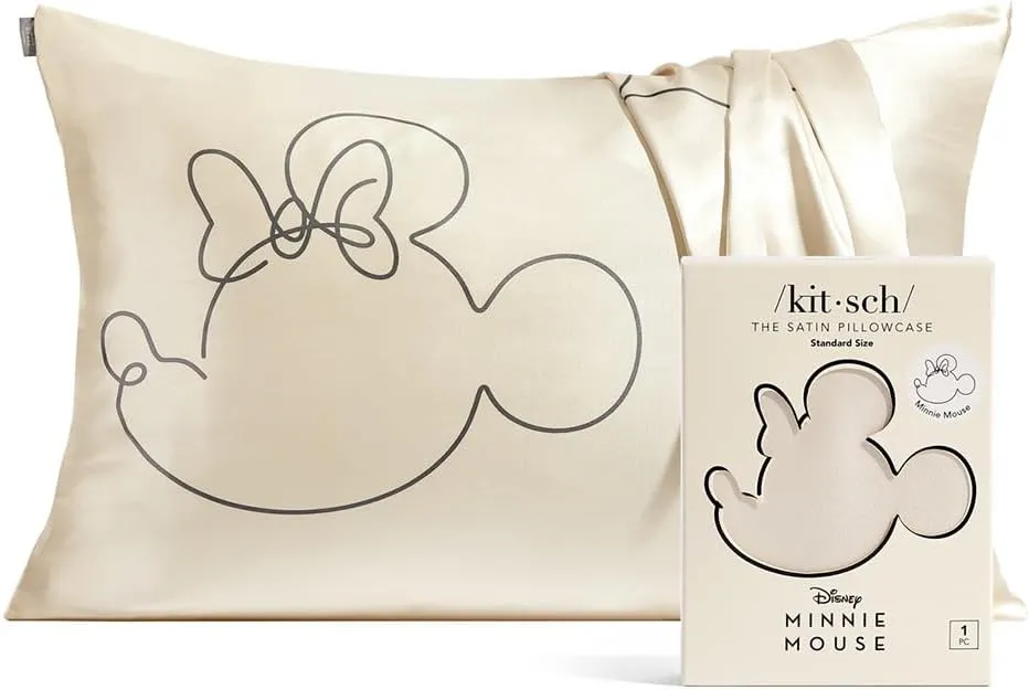 Kitsch Disney Minnie Mouse Satin Pillowcase with Zipper Softer Than Silk, Cooling Pillow Case for Hair & Skin, Wrinkle-Free, Machine Washable, Queen/Standard (19x26)