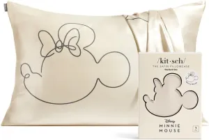 Kitsch Disney Minnie Mouse Satin Pillowcase with Zipper Softer Than Silk, Cooling Pillow Case for Hair & Skin, Wrinkle-Free, Machine Washable, Queen/Standard (19x26)