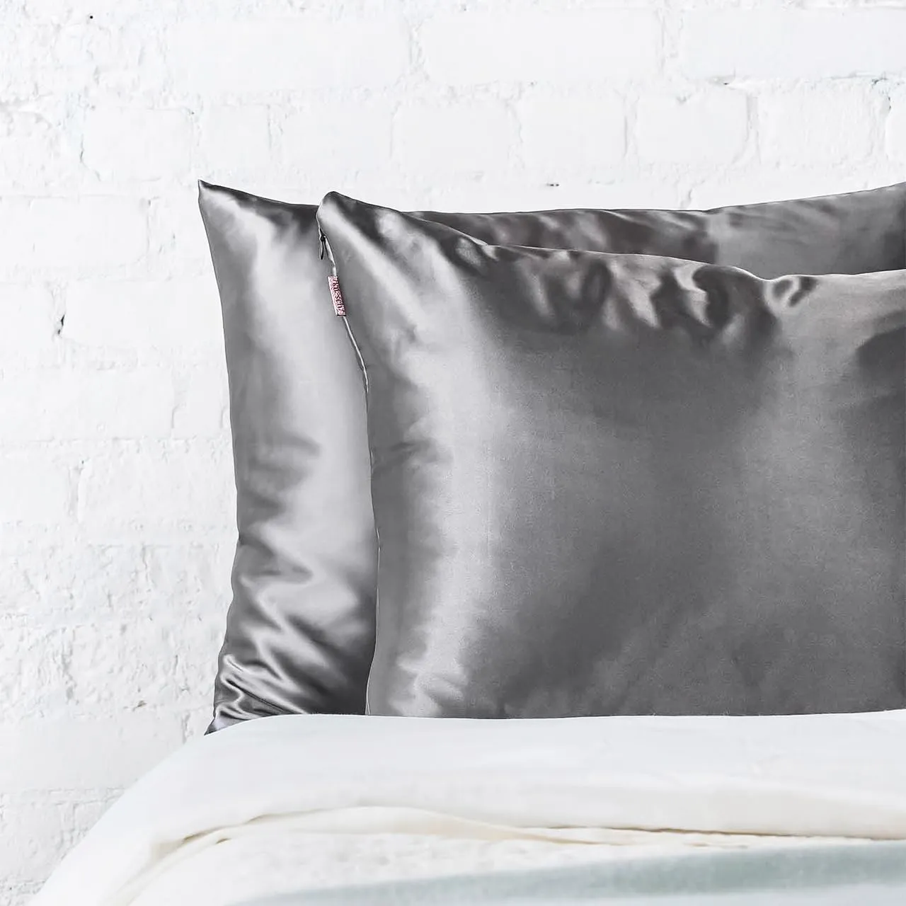 Kitsch Satin Pillowcase with Zipper for Hair & Skin, Softer Than Silk Pillow Cases Queen Size Set of 2, Wrinkle-Free, Smooth and Cooling Satin Pillow Covers, Standard Size 19"x26" - Charcoal, 2pcs