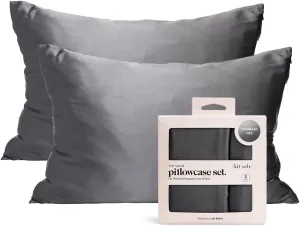 Kitsch Satin Pillowcase with Zipper for Hair & Skin, Softer Than Silk Pillow Cases Queen Size Set of 2, Wrinkle-Free, Smooth and Cooling Satin Pillow Covers, Standard Size 19"x26" - Charcoal, 2pcs
