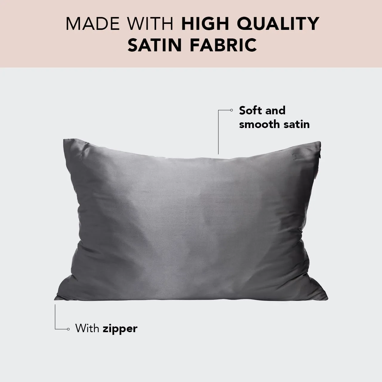Kitsch Satin Pillowcase with Zipper for Hair & Skin, Softer Than Silk Pillow Cases Queen Size Set of 2, Wrinkle-Free, Smooth and Cooling Satin Pillow Covers, Standard Size 19"x26" - Charcoal, 2pcs