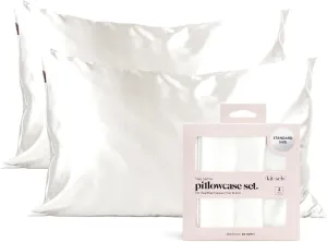 Kitsch Satin Pillowcase with Zipper for Hair & Skin, Softer Than Silk Pillow Cases Queen Size Set of 2, Wrinkle-Free, Smooth and Cooling Satin Pillow Covers, Standard Size 19"x26" - Ivory, 2pcs