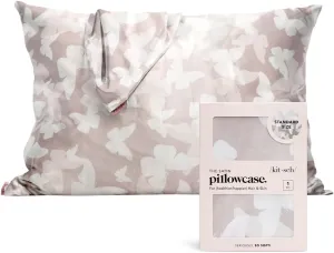 Kitsch Satin Pillowcase with Zipper for Hair & Skin, Softer Than Silk Pillow Cases Queen, Wrinkle-Free, Smooth and Cooling Satin Pillow Covers, Standard Size 19"x26", Champagne Butterfly