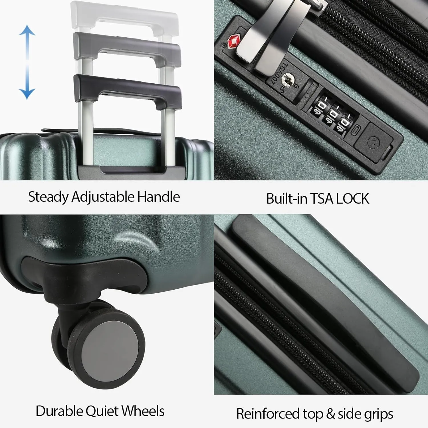 KROSER Hardside Expandable Carry On Luggage with Spinner Wheels & Built-in TSA Lock, Durable Suitcase Rolling Luggage with USB Port, Carry-On 20-Inch, Dark Green