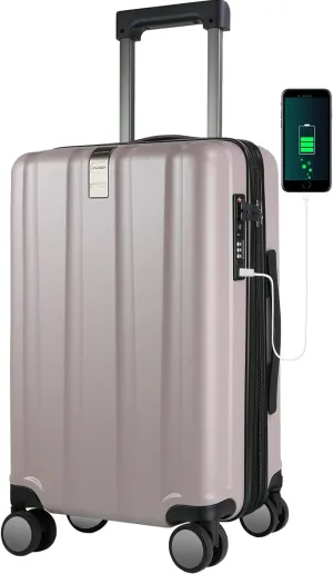 KROSER Hardside Expandable Carry On Luggage with Spinner Wheels & Built-in TSA Lock, Durable Suitcase Rolling Luggage with USB Port, Carry-On 20-Inch, Matte Purple/Pink
