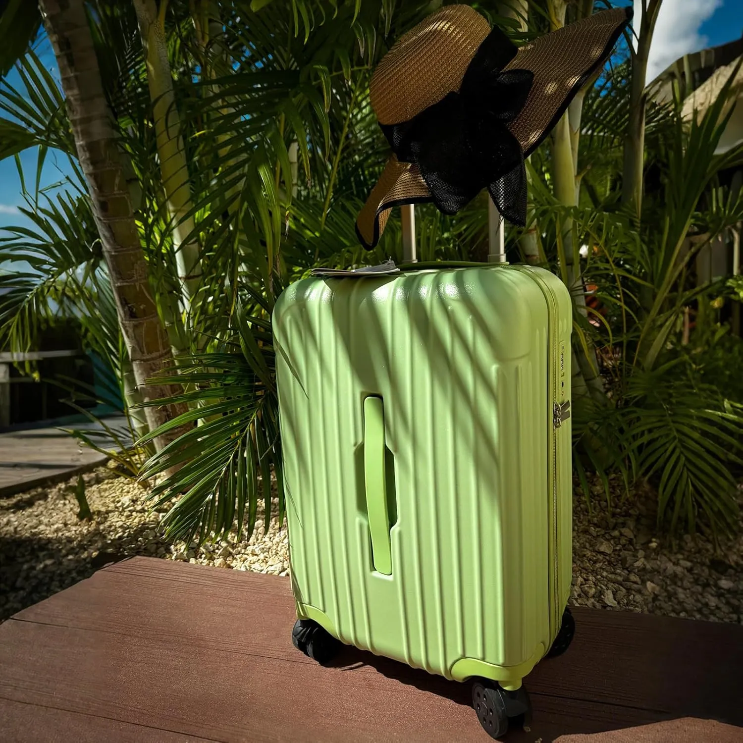Krute Carry on Luggage 20 Inch USB Suitcases with Spinner Double Wheels Cup Holder PC ABS Hardside Luggage with TSA Lock (AppleGreen