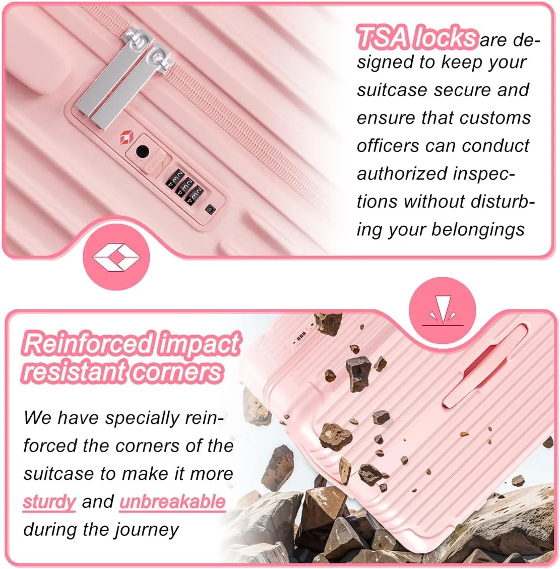 Krute Carry on Luggage 20 Inch USB Suitcases with Spinner Double Wheels Cup Holder PC ABS Hardside Luggage with TSA Lock (Pink)
