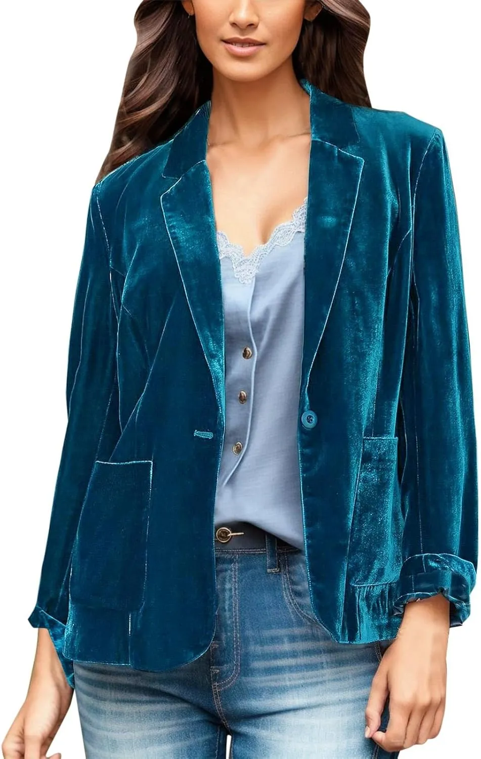 Ladies Gold Velvet Denim Jacket Single Breasted Long Sleeve Lapel Solid Color Short Style Winter Fitted Wool Coat Womens Coat