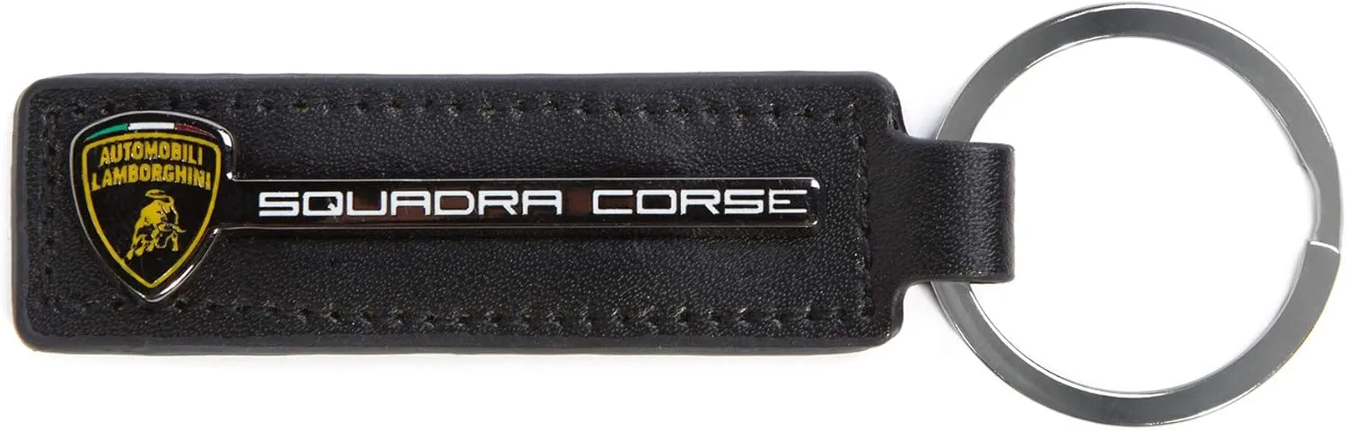 Lamborghini Squadra Corse Leather Keyring Black