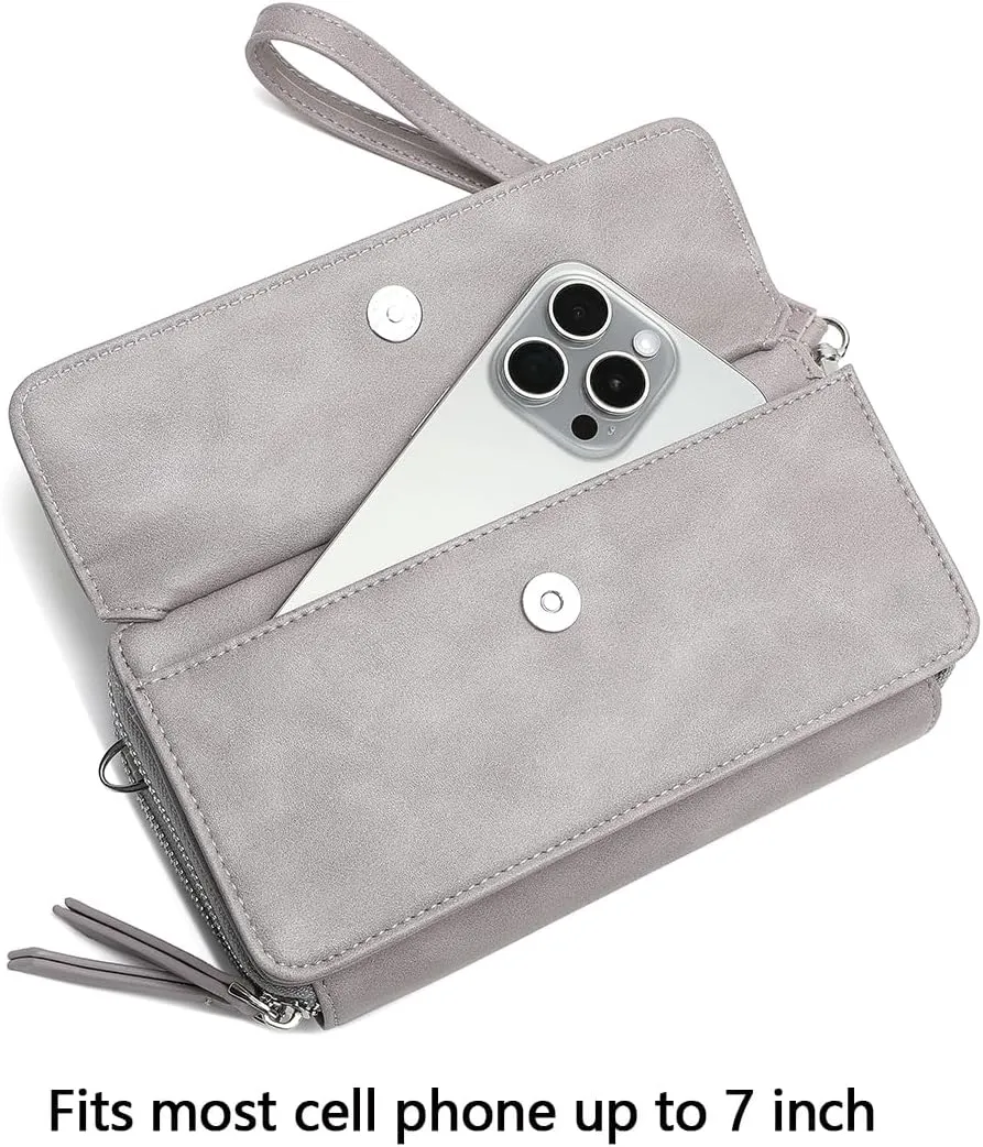 Lanyani RFID Crossbody Wallet Wristlet Purse with Phone Pocket For Women Vegan Leather