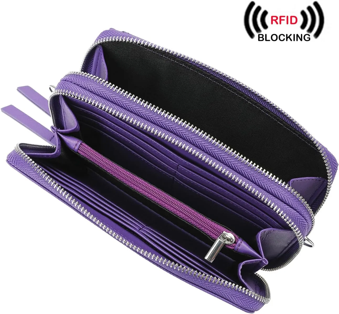 Lanyani RFID Crossbody Wallet Wristlet Purse with Phone Pocket For Women Vegan Leather