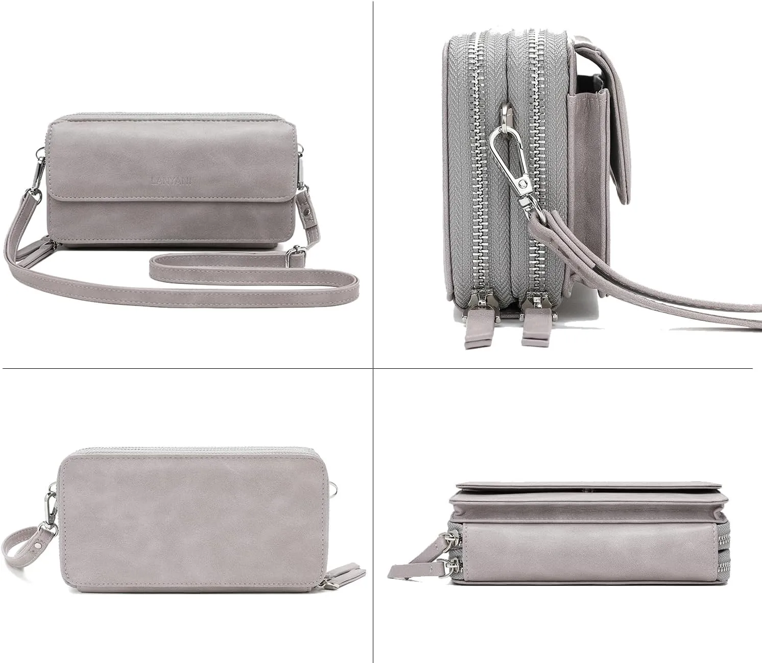 Lanyani RFID Crossbody Wallet Wristlet Purse with Phone Pocket For Women Vegan Leather