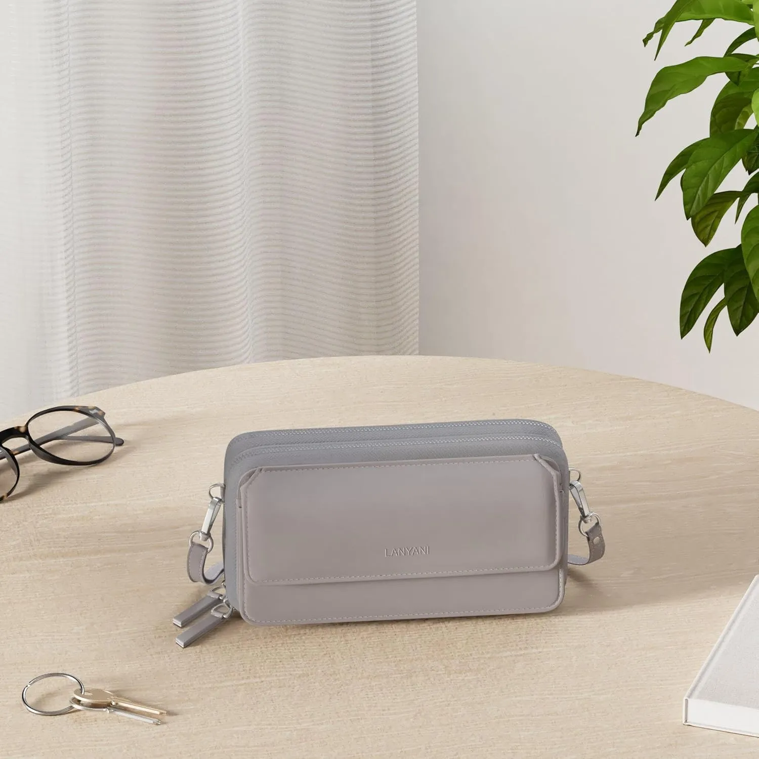 Lanyani RFID Crossbody Wallet Wristlet Purse with Phone Pocket For Women Vegan Leather