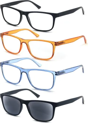 Large Reading Glasses Men  0.50 Oversized Wide Square Readers 4 Pack,Comfy Lightweight Cheaters for Big Head