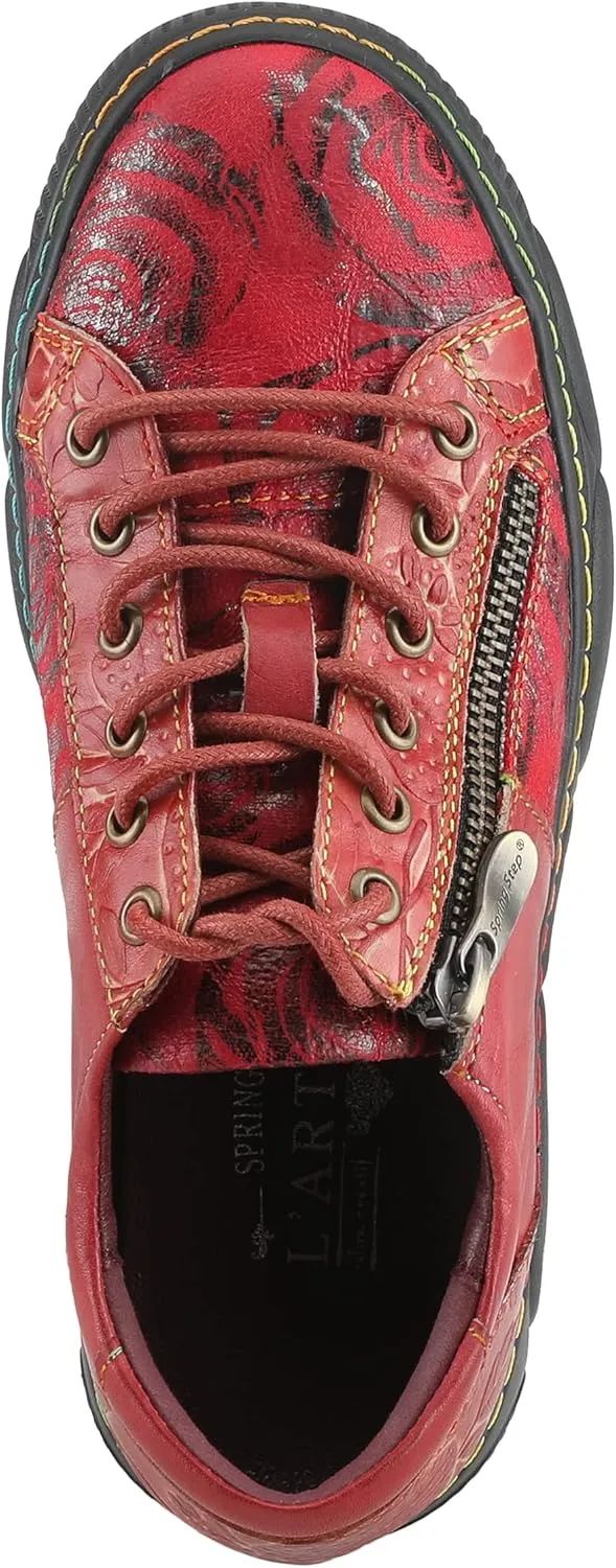 L'Artiste by Spring Step Women's Danli-Bloom Sneaker – Hand-Painted Leather Platform Shoes with Zipper & Lace-Up Closure, Removable Insole, Rainbow Stitching, Comfort Fit