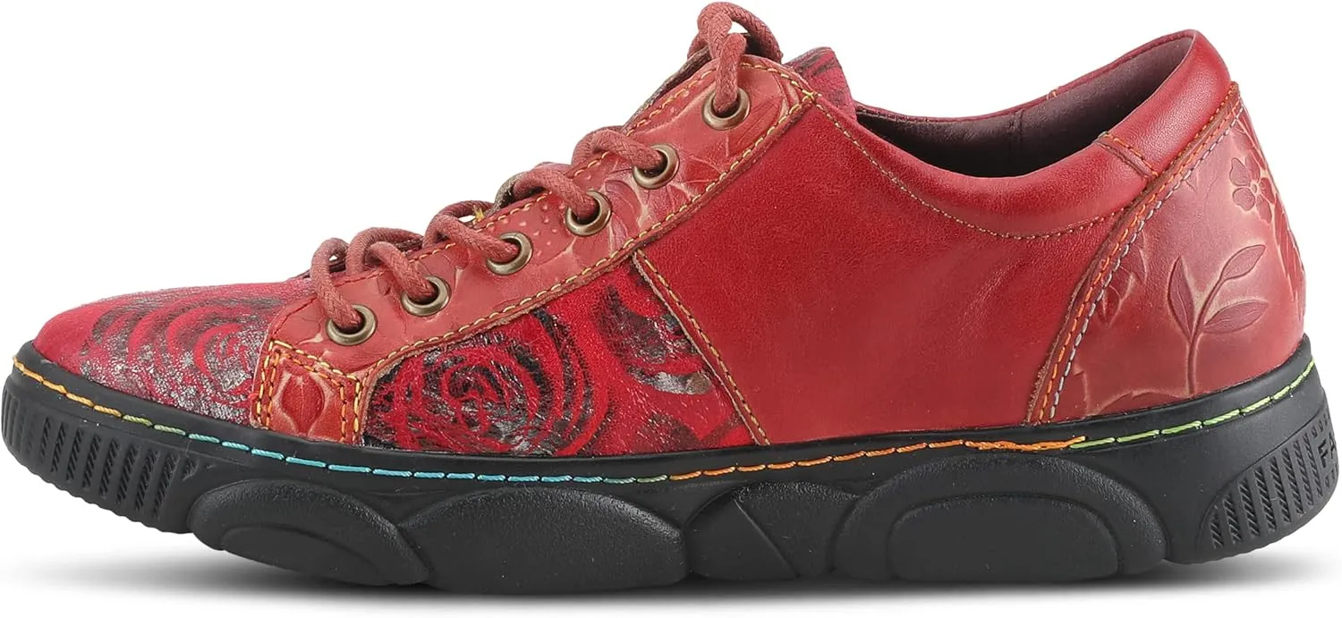 L'Artiste by Spring Step Women's Danli-Bloom Sneaker – Hand-Painted Leather Platform Shoes with Zipper & Lace-Up Closure, Removable Insole, Rainbow Stitching, Comfort Fit