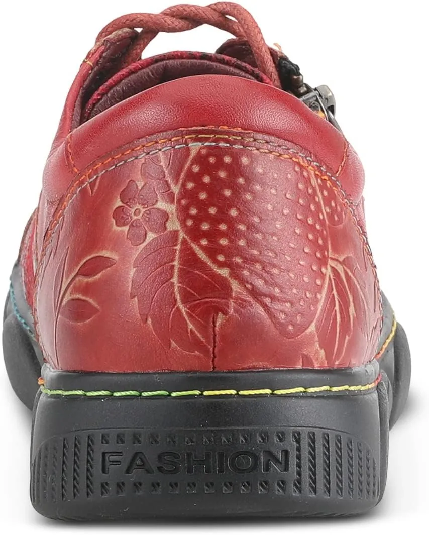 L'Artiste by Spring Step Women's Danli-Bloom Sneaker – Hand-Painted Leather Platform Shoes with Zipper & Lace-Up Closure, Removable Insole, Rainbow Stitching, Comfort Fit
